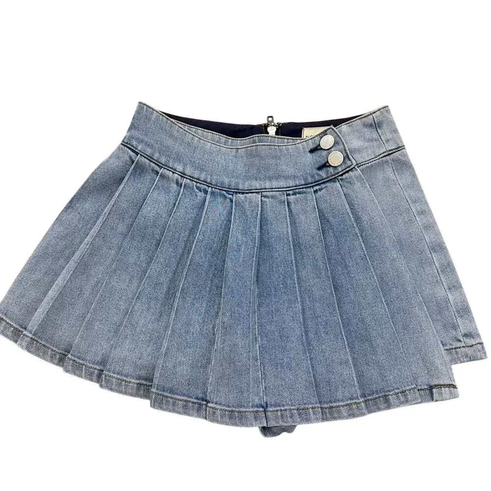 Alice + Olivia Noah Denim Pleated Miniskirt US 28 - Picture 6 of 11